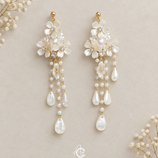 Stetement Flower and Pearl Dangle Earrings
