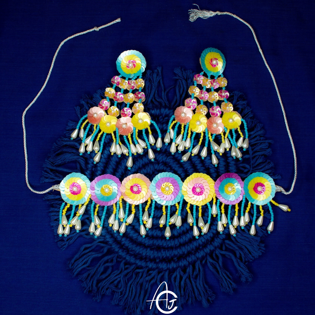 Beads Embroidered Necklace Set, Haldi Jewellery : Handmade