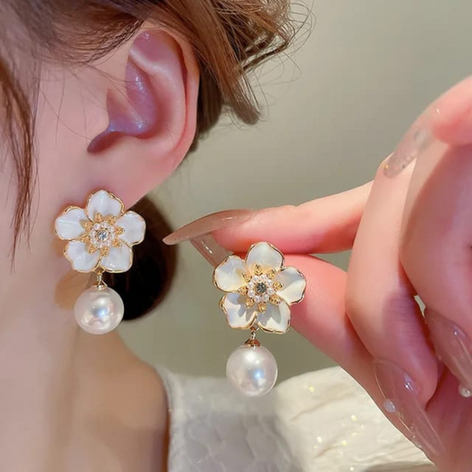 Pearl and Flower Earrings