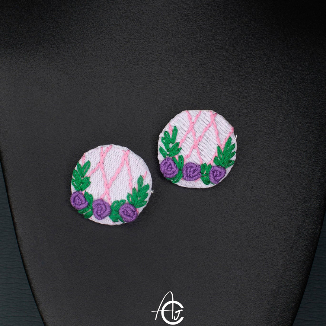 Embroidered Fabric Earrings : Handmade