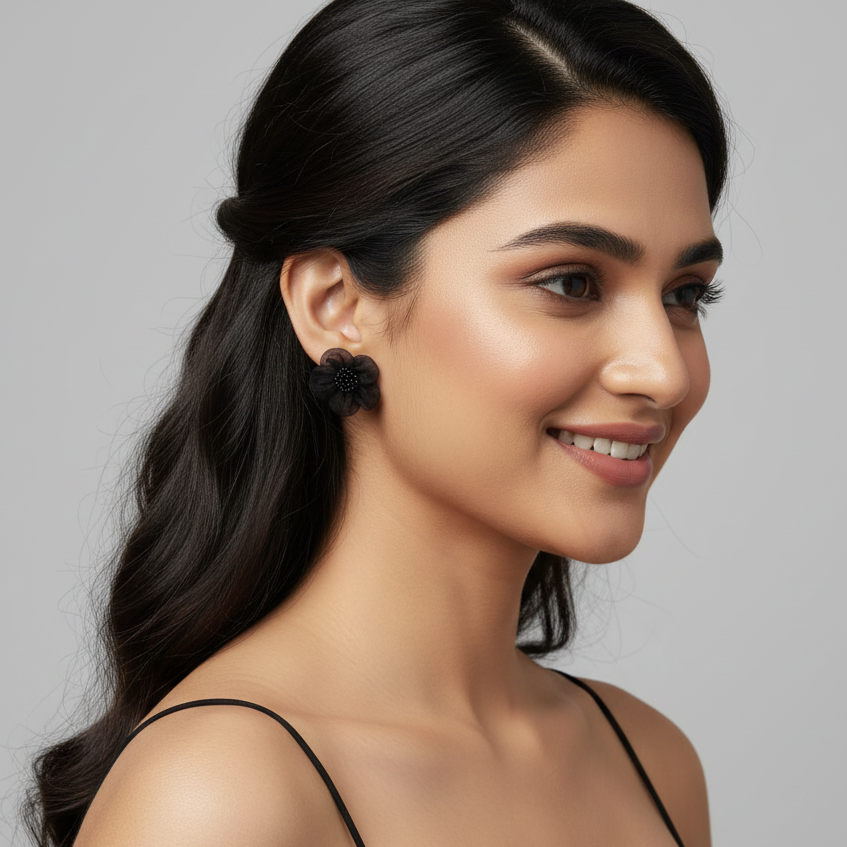 Flower Earrings Black