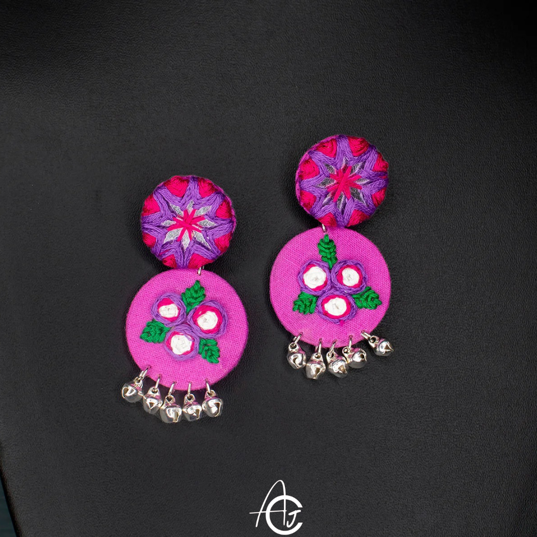 Embroidered Fabric Earrings : Handmade