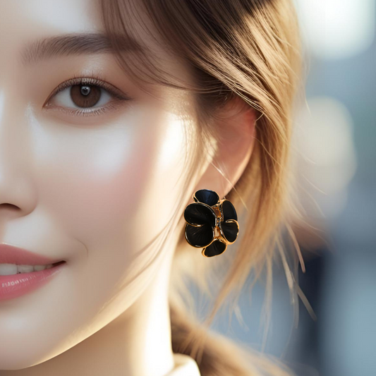 Flower Petal Earrings Black