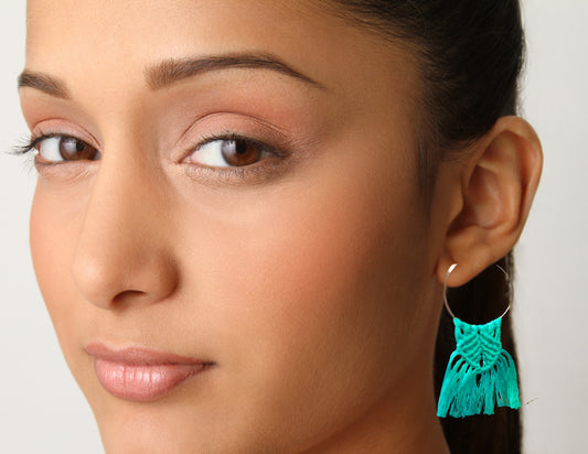 Macrame Earrings Blue : Handmade