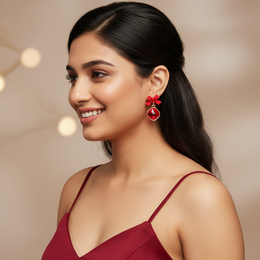 Bling Red Bow Earrings