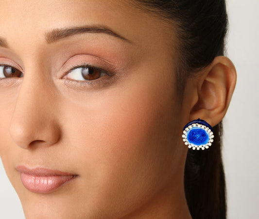 Embroidered Fabric Earrings with Finger Ring : Handmade