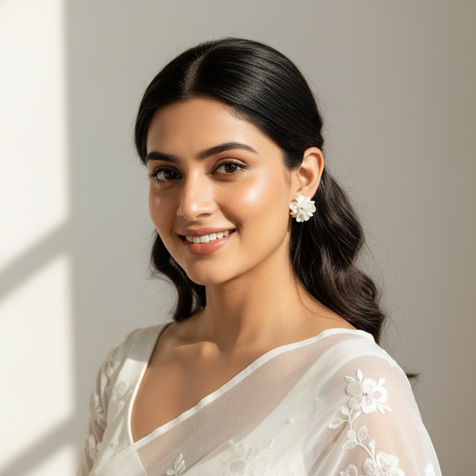 Flower Statement White Earrings