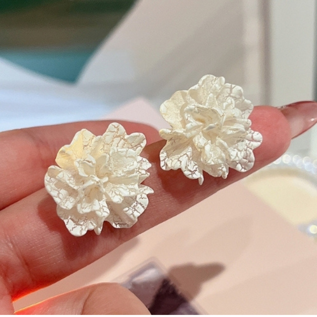 Flower Statement White Earrings