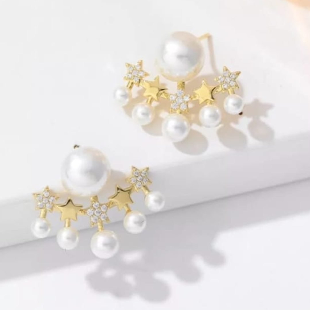 Star And Pearl Minimal Drop Earrings