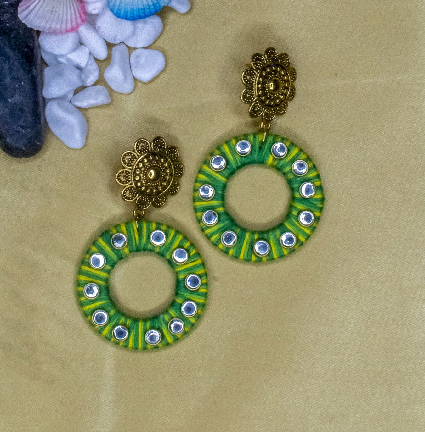 Flora Green Earrings : Handmade