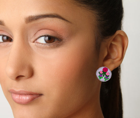 Embroidered Fabric Earrings : Handmade