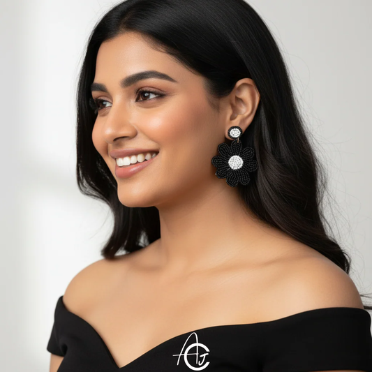 Beads Embroidered Earrings : Handmade