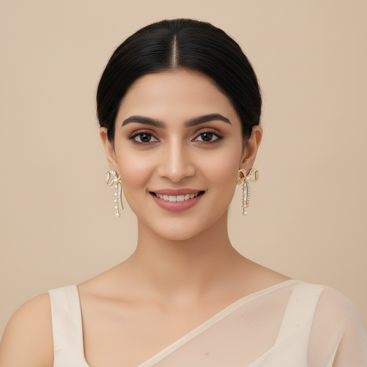 Bling Bow Pearl Earrings