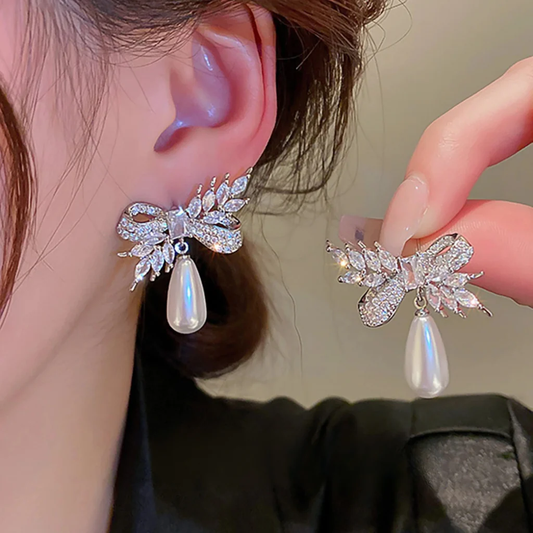 Statement Bow And Pearl Earrings