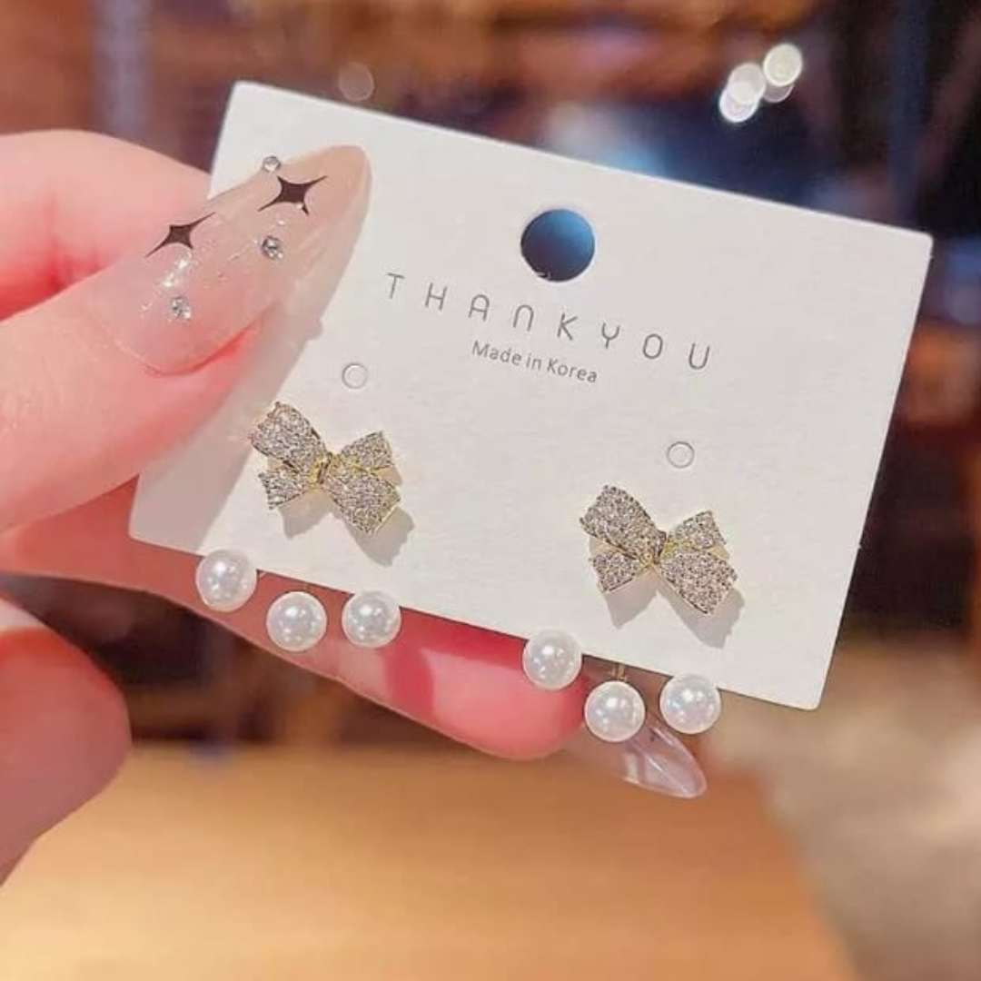 Bling The Bow Pearl Earrings