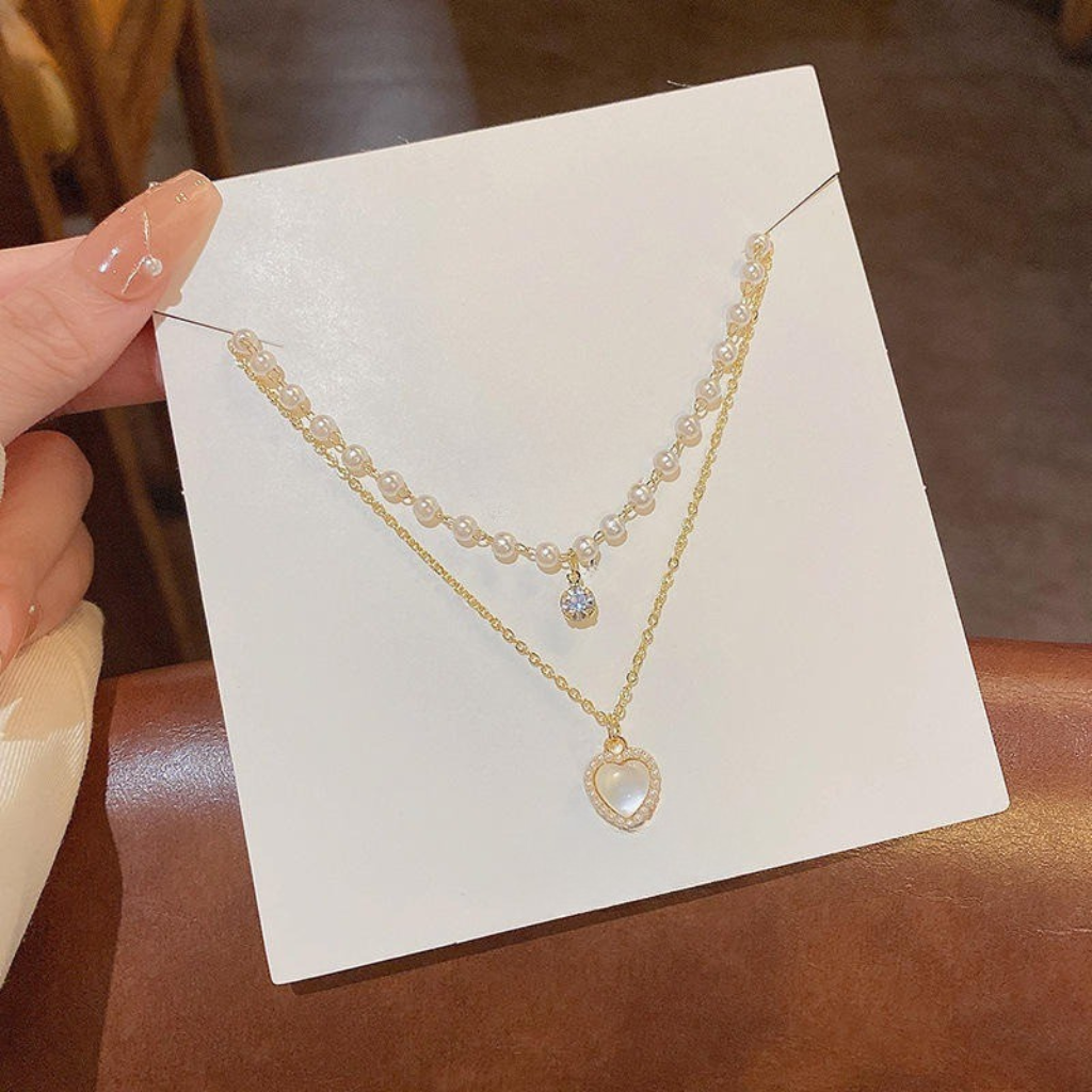 Pearl Layered Heart Necklace