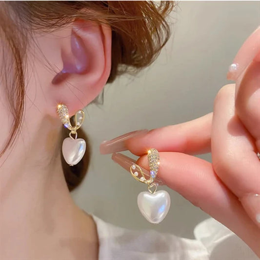 Bling Pearl Heart Earrings