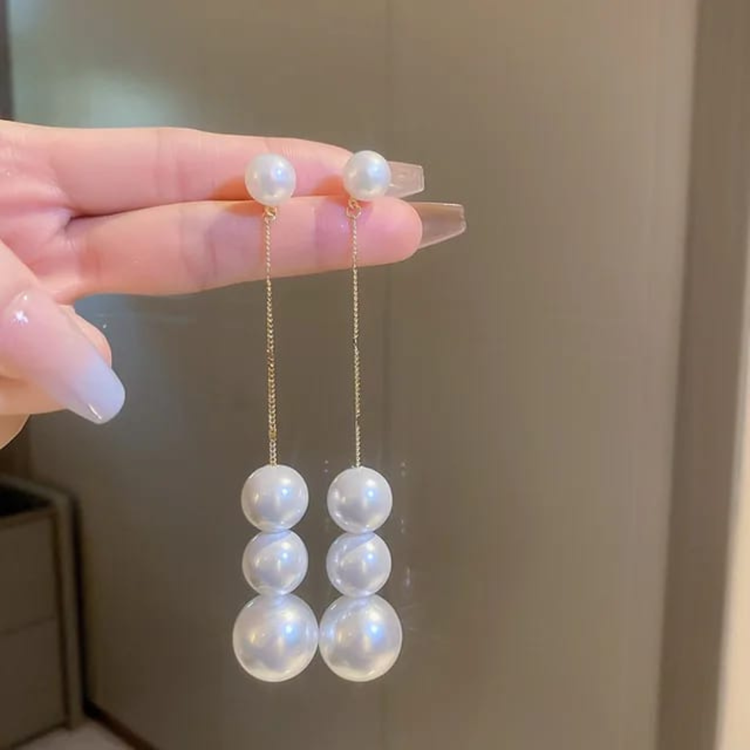 Pearl Chain Long Earrings