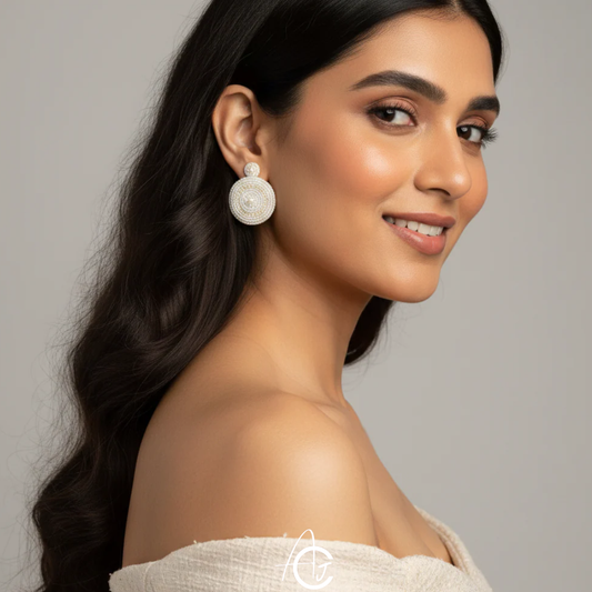 Beads Embroidered Earrings : Handmade