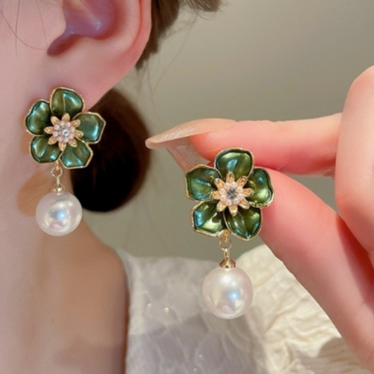Pearl and Flower Earrings