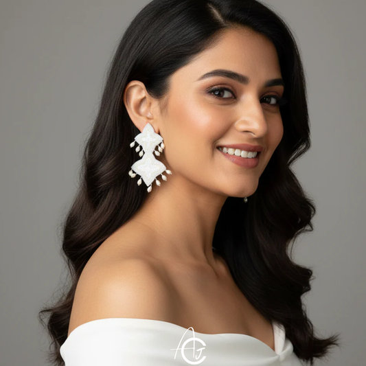 Embroidered Beads Earrings : Handmade