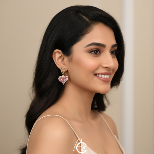 Crystal Heart Pink Earrings
