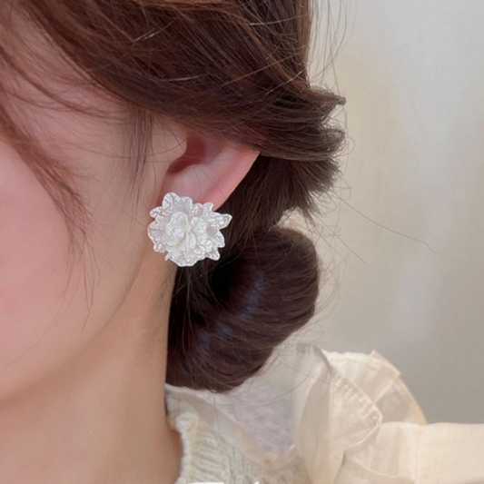 Flower Statement Earrings White