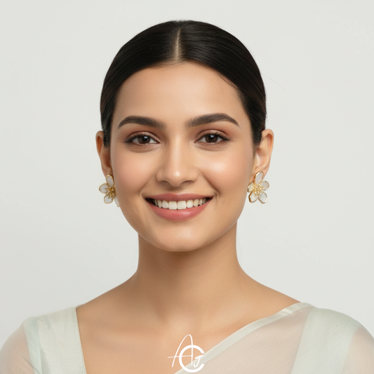 Flower Statement White Earrings