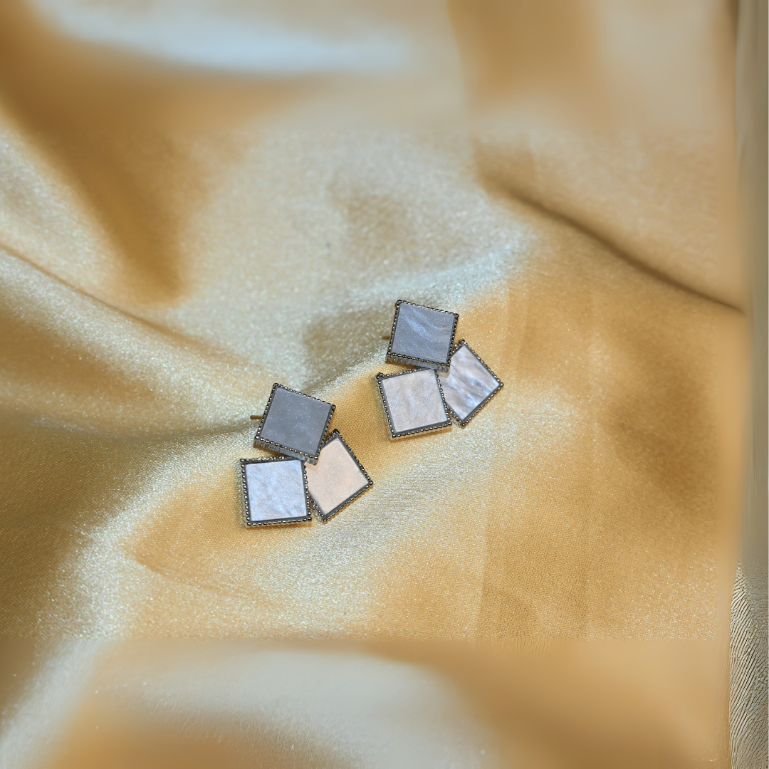 Shell Triangle Earrings Silver Tone