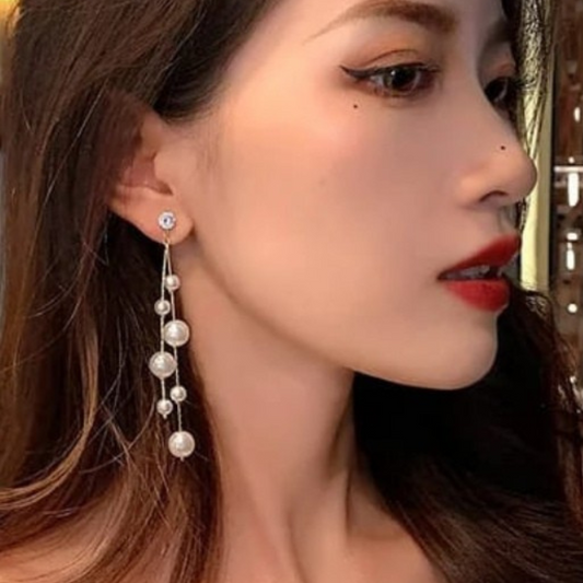 Pearl Chain Long Earrings