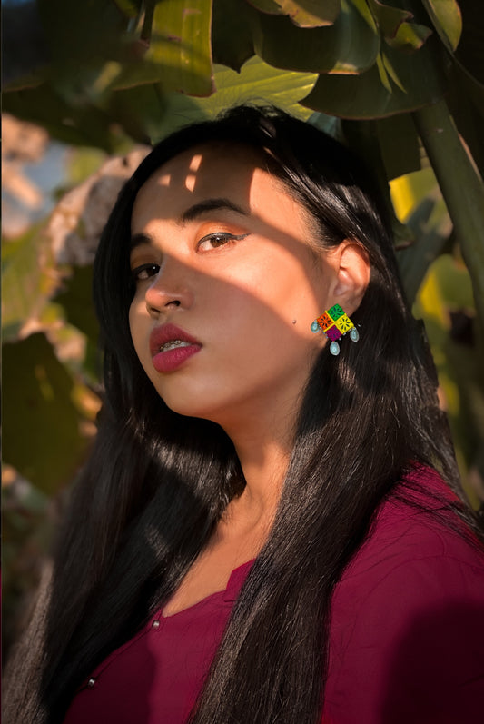 Embroidered Fabric Earrings : Handmade