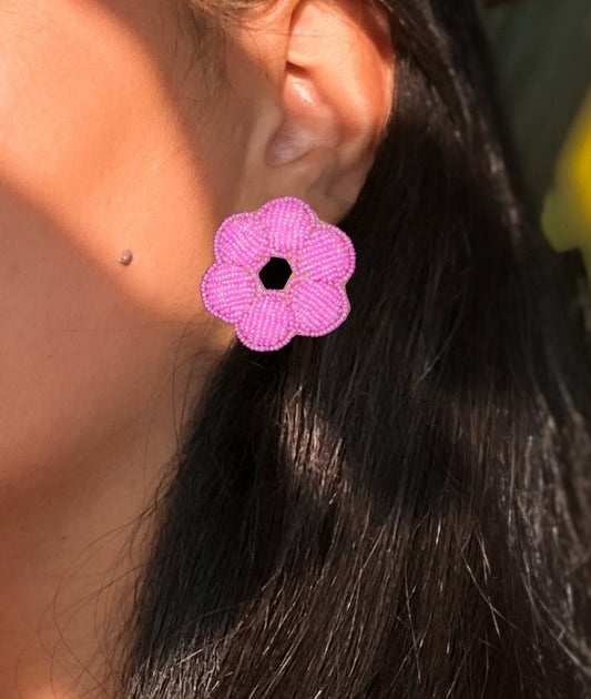 Riddhi Pink Embroidered Earrings : Handmade