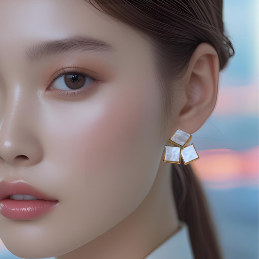 Shell Triangle Earrings Gold Tone