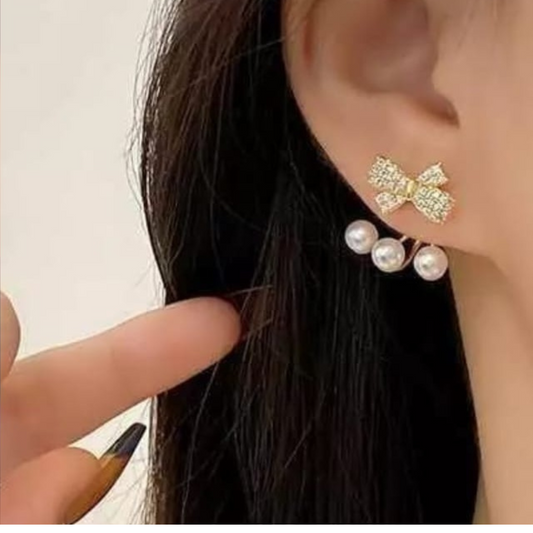 Bling The Bow Pearl Earrings
