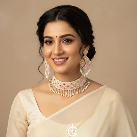 Beads Embroidered Necklace Set : Handmade