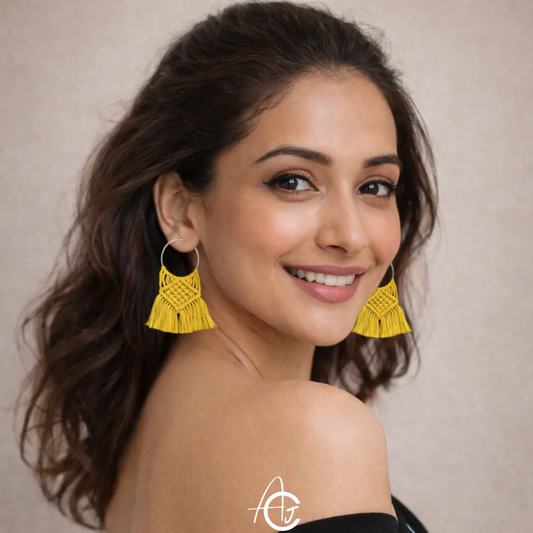 Macrame Earrings Yellow : Handmade