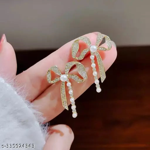 Bling Bow Pearl Earrings