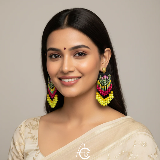 Fabric Earrings, Handpainted : Handmade