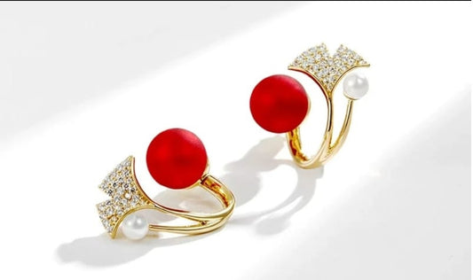 Red Pearl Drop Earrings
