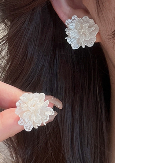 Flower Statement White Earrings