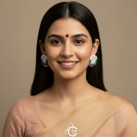 Embroidered Fabric Earrings : Handmade