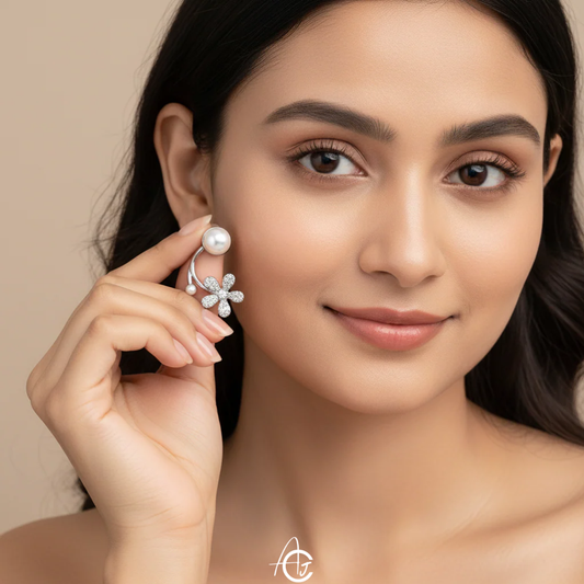 Flower Bling Pearl Earrings