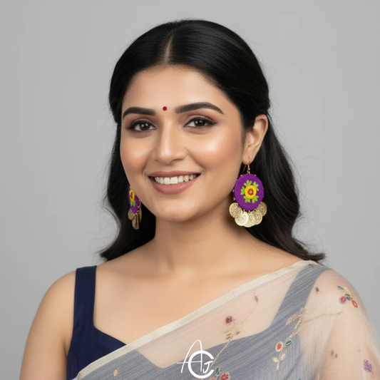 Embroidered Fabric Earrings : Handmade