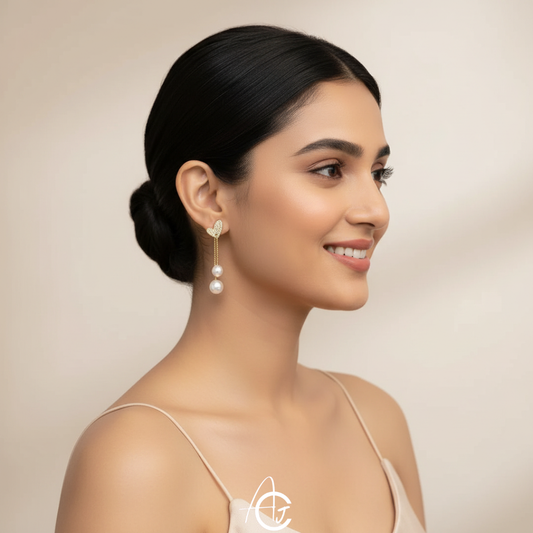 Heart Pearl Drop Earrings