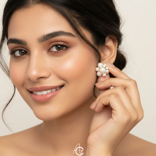 Pearls Bling Studs Earrings