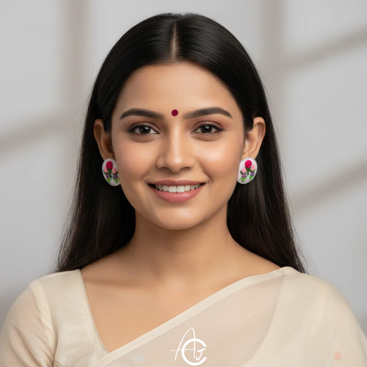 Embroidered Fabric Earrings : Handmade