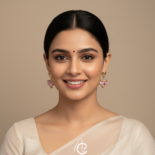 Crystal Heart Pink Earrings