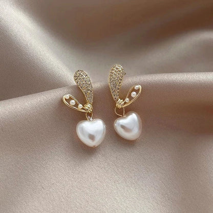 Bling Pearl Heart Earrings