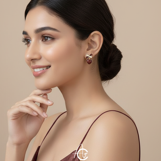 Bling Bow Maroon Earrings