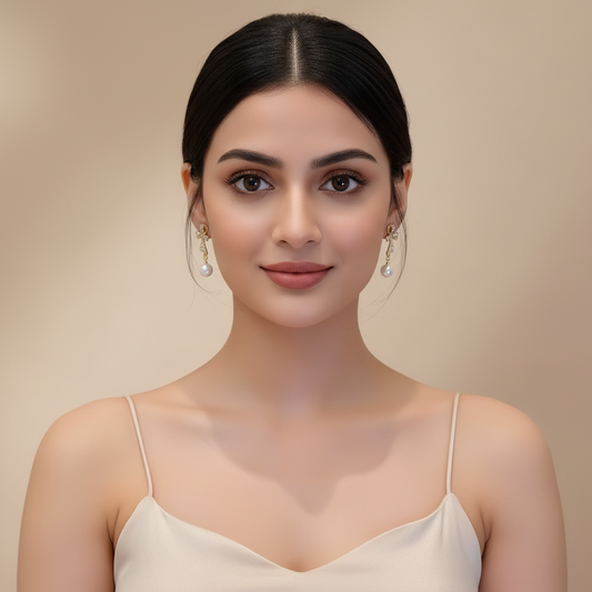 Bling Bow Drop Pearl Earrings